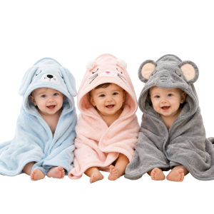 Baby Hooded Bath Towel – Soft Coral Fleece Animal Design